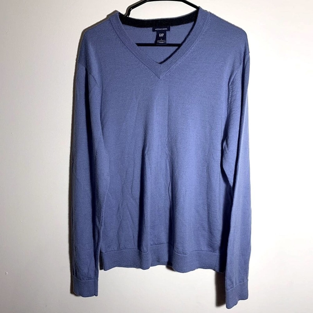 Gap Large Men's V-neck Sweater Blue Merino Wool